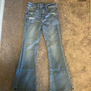 AE Super High Rise Flare Leg Jeans with Stretch